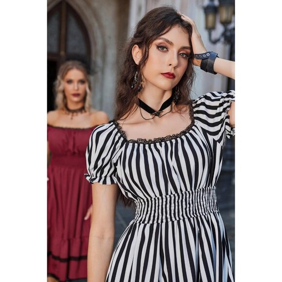 Women's Scarlet Darkness Gothic Victorian Dresses Renaissance Costume Midi Dress - Picture 4 of 8